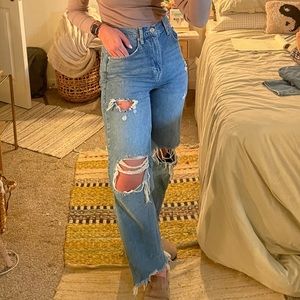 Urban Outfitters BDG High-Rise Baggy Ripped Frayed Denim Jeans, Size 27